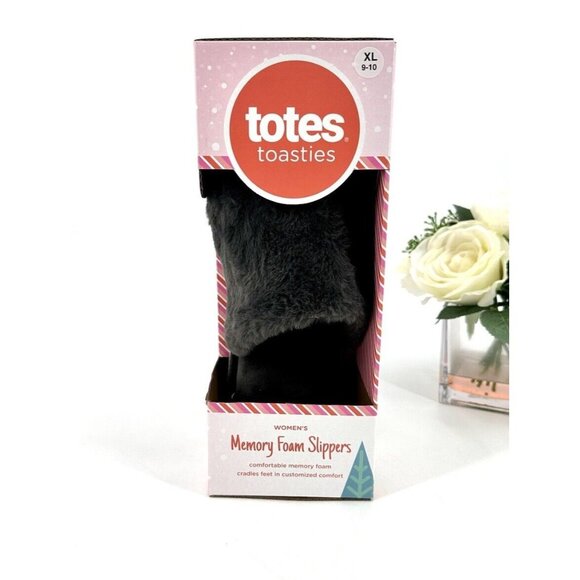TOTES Womens Memory Foam Slippers Size 9-10 Slip On Gray Faux Fur NEW - Picture 6 of 6